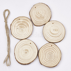 Colgantes de madera sin teñir sin terminar, rebanada de madera, anillo de arbol, PapayaWhip, 80~90x8mm, agujero: 3~4 mm, aproximamente 5 unidades / bolsa
