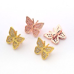 Brass Micro Pave Cubic Zirconia Slide Charms, Cadmium Free & Nickel Free & Lead Free, Butterfly, Mixed Color, 12x10x1.5mm, Hole: 4x2mm