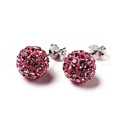 Gifts for Her Valentines Day 925 Sterling Silver Austrian Crystal Rhinestone Ball Stud Earrings for Girl, Round, 209_Rose, 17x8mm