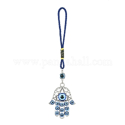 Alloy with Resin Evil Eye Pendant Decoration, with Polyester Braided Rope, Hamsa Hand, 166mm