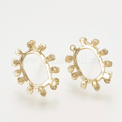 Brass Stud Earring Findings, with Loop, Nickel Free, Real 18K Gold Plated, 17x13.5mm, Hole: 1mm, Pin: 0.8mm