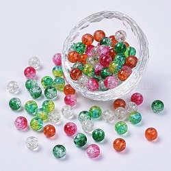 Perles de verre craquelé peintes au four et peintes au four, 5 couleur, ronde, couleur mixte, 8mm, Trou: 1.3~1.6mm