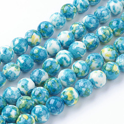 Chapelets de perle en jade d'un océan blanc synthétique, ronde, teinte, turquoise, environ 8 mm de diamètre, Trou: 0.8mm, 50 pcs / chapelet