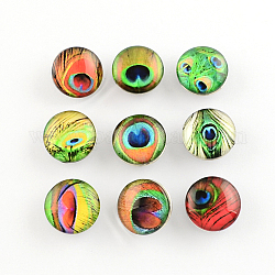 Cabochons de verre en laiton boutons, boutons bijoux snap, plat et circulaire avec motif, couleur mixte, 10x18mm, Bouton: 5~5.5 mm