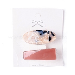 Cellulose Acetate(Resin) and Plasic Alligator Hair Clips, with Golden Iron Findings, Oval & Trapezoid, Tomato, 41.5x18x16mm, 2pcs/set