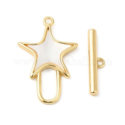 Cierres de palanca de latón, con la cáscara, estrella, real 18k chapado en oro, estrella: 22x14.5x2.5 mm, agujero: 1.2 mm, bar: 17x4x2 mm, agujero: 1.2 mm