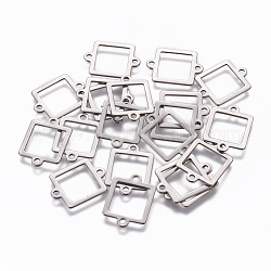 201 connettori per maglie in acciaio inossidabile, quadrato, colore acciaio inossidabile, 18x14x1mm, Foro: 1.6 mm