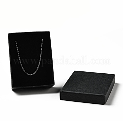 Boîtes-cadeaux de collier de papier de texture, avec tapis éponge à l'intérieur, rectangle, noir, 9.1x7x2.7 cm, Diamètre intérieur: 6.5x8.6 cm, profondeur : 2.5cm
