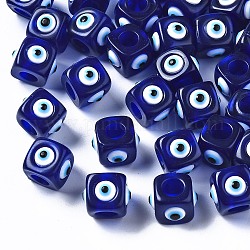 Perles européennes en alliage, Perles avec un grand trou   , cube avec le mal, bleu foncé, 14x14x11mm, Trou: 6mm