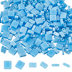 Sunnyclue 300 Stück 3 Stile 2-Loch-Saatperlen aus undurchsichtigem Glas, Rechteck, Licht Himmel blau, 4.5~5.5x2~5.5x1~2.5 mm, Bohrung: 0.5~0.8 mm, 100pcs / style