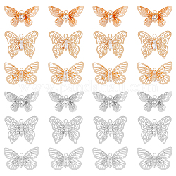 Dicosmetic 24 Uds. 3 estilos dijes de mariposa 3d colgantes de mariposa de filigrana de 2 colores cristal negro plano dijes de animales voladores colgantes de esmalte de latón para fabricación de joyas, agujero: 1.2~1.6 mm