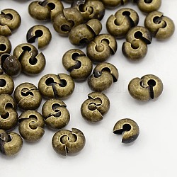 Couvre de perles à écraser en laiton , sans nickel, rond ringent, couleur de bronze antique, environ 5 mm de diamètre, épaisseur de 4mm, Trou: 2mm