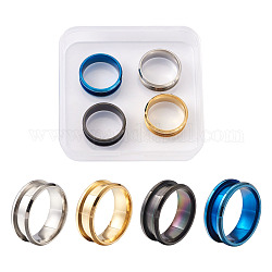 Impostazioni per anelli scanalati in acciaio al titanio da 316 litro, anello del nucleo vuoto, per la realizzazione di gioielli con anello di intarsio, colore misto, formato 8, diametro interno: 17.5mm, 4 colori, 1pc / color, 4pcs/scatola