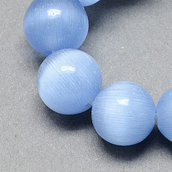 Chapelets de perles d'œil de chat, ronde, bleuet, 6mm, Trou: 1mm, Environ 66 pcs/chapelet, 14 pouce