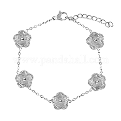Stainless Steel Flower Link Chain Bracelet, Stainless Steel Color, 6-3/4 inch(17cm)