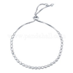 Flaches rundes Zirkonia-Schieberarmband für Mädchenfrauen, 925 Sterling Silber Armband, Transparent, Platin Farbe