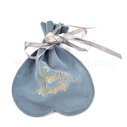 Sac à cordon en flanelle artisanale, avec ruban et perles acryliques, pour l'emballage de bonbons de fête de mariage d'anniversaire de la Saint-Valentin, bleu acier clair, 17.2x14.3 cm