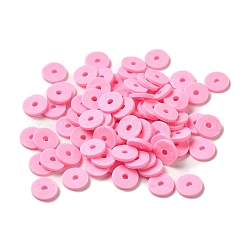 Umweltfreundliche handgemachte Fimo-Perlen, für DIY Schmuck Bastelbedarf, Disc / Flachrund, heishi Perlen, Flamingo, 8x1 mm, Bohrung: 1.5 mm, ca. 10000 Stk. / Beutel