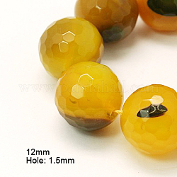 Natural Agate Beads Strands, Dyed, Faceted, Round, Gold, 12mm, Hole: 1.5mm, about 32pcs/strand, 15.7 inch
