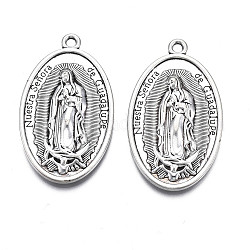 Tibetan Style Alloy Pendants, Cadmium Free & Lead Free, Oval with Jesus, Antique Silver, 44x25.5x4mm, Hole: 2mm, about 110pcs/1000g