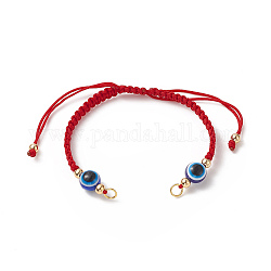Fabrication de bracelet en fil de nylon tressé réglable, avec de la résine mauvais œil, véritables perles en laiton plaqué or 18 carat et 304 anneaux en acier inoxydable, rouge, 5-1/2 pouce (14 cm)