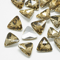 Pointed Back Glass Rhinestone Cabochons, Back Plated, Faceted, Triangle, Coffee, 13x14x4.5mm
