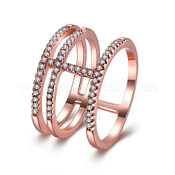 Laiton zircone cubique creux anneaux trois boucles de doigt pour la fête, taille 6, or rose, 16.5mm