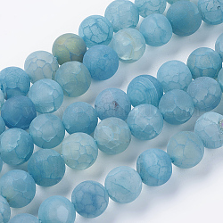 Fili di perline di agata naturale stagionato, tinto, smerigliato, tondo, cielo blu profondo, 10mm, Foro: 1 mm, circa 38pcs/filo, 15.35 pollice