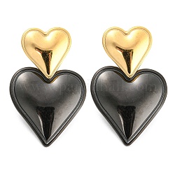 304 серьги-гвоздики из нержавеющей стали с двойным сердечком для женщин, чёрные, 32.5x20 мм