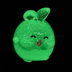 Ornamento di coniglio in resina luminosa, decorazione per display con coniglietto di cartone animato minifigure che si illumina al buio, verde chiaro, 24x20x18mm