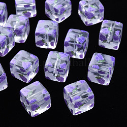 Perles acryliques transparents imprimés, carré avec motif de fruits, motif de raisin, 16x16x16mm, Trou: 3mm