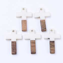 Pendentifs en bois de résine et de noyer, croix, blanc crème, 26x16x3mm, Trou: 1.8mm