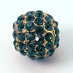 Legierung Strass Perlen, Klasse A, Runde, Goldene Metall Farbe, Blau Zirkonia, 10 mm