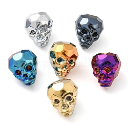 Electroplate Glass Bead, Metallic, Faceted, Skull, Mixed Color, 16x13x14~14.5mm, Hole: 1.6mm