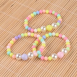 Redondos de acrílico opaco niños estiramiento de abalorios pulseras, con abalorios de acrílico de la perla de imitación, color mezclado, 1-3/4 pulgada (4.6 cm)