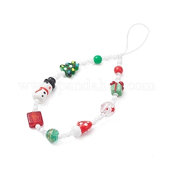Cinturini per cellulari a lume fatti a mano natalizi, con acrilico e perle di vetro, decorazione di accessori mobili in filo di nylon, pupazzo di neve/guanto/albero/scatola regalo, bianco, 170mm