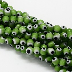 Chapelets de perle rondes au mauvais œil manuelles, vert olive, 6mm, Trou: 1mm, Environ 65 pcs/chapelet, 14.17 pouce