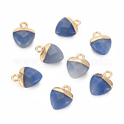 Dijes de aventurina azul natural, con fornituras de hierro chapado en oro claro, corazón, 13.5x10.5x5~5.5mm, agujero: 1.6~1.8 mm