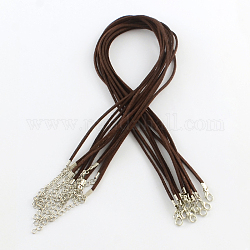 Collier de cordon en faux suède de 2 mm avec chaînes en fer et fermoirs à pince de homard, brun coco, 44x0.2 cm
