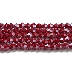 Fili di perle di vetro elettrolitico opaco tinta unita, lustro di perla placcato, sfaccettato, bicono, rosso scuro, 4x4mm, Foro: 0.8 mm, circa 87~98pcs/filo, 12.76~14.61 pollice (32.4~37.1 cm)