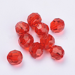 Perline acrilico trasparente, sfaccettato, tondo, rosso, 10x9.5mm, Foro: 1.8 mm