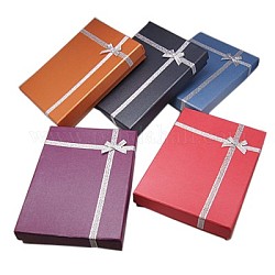Cardboard Jewelry Set Boxes, for Necklaces, Rings and Earrings, with Bowknot, Rectangle, Mixed Color, 180x130x33mm