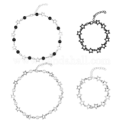 Fibloom 4 Stück 4-teilige Hohlstern-Gliederketten-Armbänder und Halsketten aus Legierung mit Perlen aus ABS-Kunststoff, Schmucksets für Damen, Mischfarbe, 7-1/2 Zoll (19 cm), 14.06 Zoll (35.7 cm), 1pc / style
