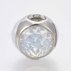 Perline in ottone, con vetro, perline con foro grande, rondelle, Alice Blue, 12x12x10mm, Foro: 4.5 mm