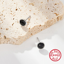 Rhodinierter 925-Ohrstecker aus Sterlingsilber für Damen, mit schwarzem Onyx, Runde, 5 mm