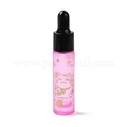 Flacons compte-gouttes en caoutchouc, bouteille en verre rechargeable, pour l'aromathérapie aux huiles essentielles, avec motif de chat porte-bonheur et caractère chinois, perle rose, 2x9.45 cm, Trou: 9.5mm, capacité: 10 ml (0.34 oz liq.)
