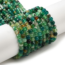 Chapelets de perles d'agate naturelle, facette, ronde, teints et chauffée, vert de mer, 4mm, Trou: 0.8mm, Environ 88~94 pcs/chapelet, 14.76~15.87'' (37.5~40.3 cm)