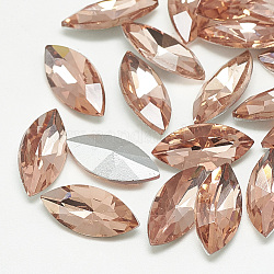 Pointed Back Glass Rhinestone Cabochons, Back Plated, Faceted, Horse Eye, Vintage Rose, 18x9x5mm