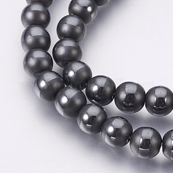 Electroplate Non-Magnetic Synthetic Hematite Beads Strands, Polished, Frosted, Round, Original Color, 8mm, Hole: 1mm, about 53pcs/strand, 15.9 inch(40.5cm)
