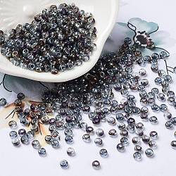 Perles de rocaille en verre d'iris, demi-plaqué, deux tons, ronde, colorées, 8/0, 3x2mm, Trou: 1mm